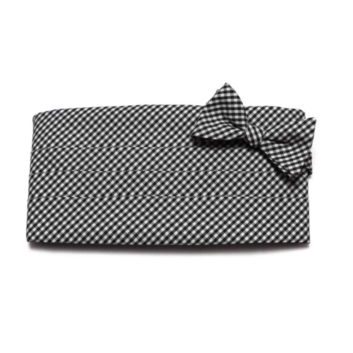 Black Gingham Check Cummerbund & Bow Tie